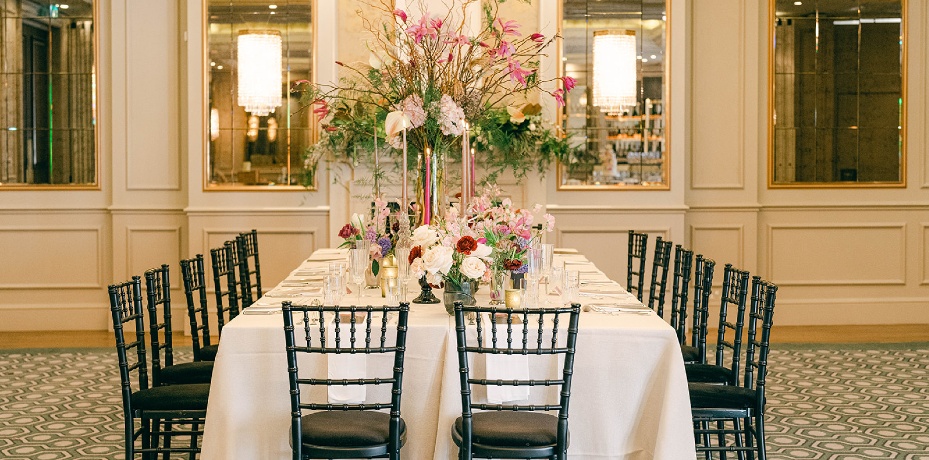 Wedding table dressed with beautiful flowers