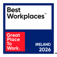 Official Great Place to Work Ireland 2026 logo in signature red, blue, and white branding.
