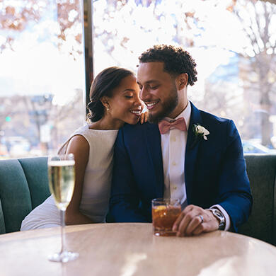 A bride and groom celebrating their wedding at The Dupont Circle, capturing a timeless romantic moment within the hotel's sophisticated Washington, D.C. event space.