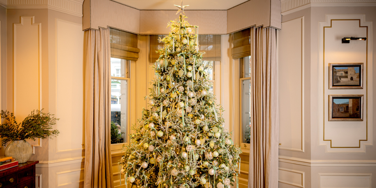 Christmas decorations adorning the fireplace at The Kensington Hotel.