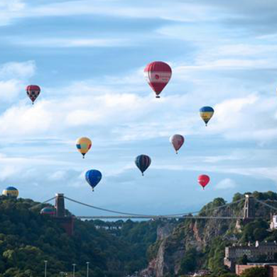 Hot air balloons over the Clifton Suspension Bridge