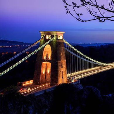 Night view of the Bristol city's The Clifton Suspension Bridge