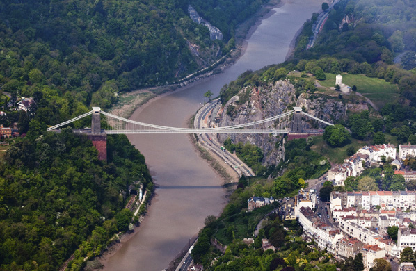 Aerial view of the Clifton Suspension Bridge