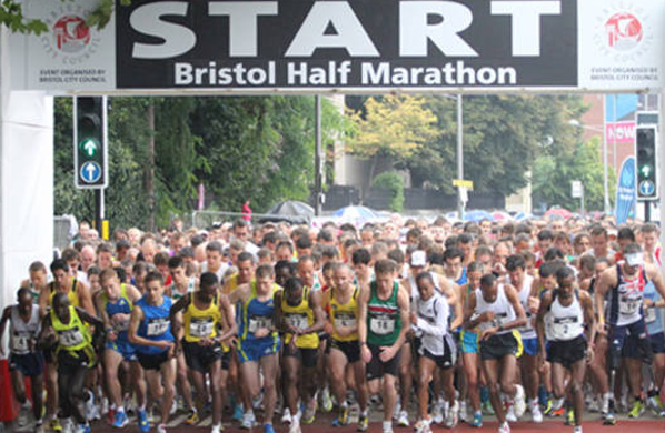Runners atbout to start the Bristol Half Marathon 