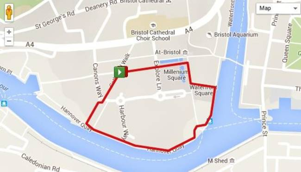 Route map of the Harbourside Sports Trail, Bristol City