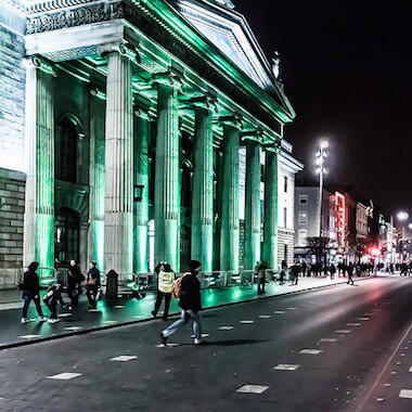 The greening of the buildings in Dublin for St Patrick's Day. 