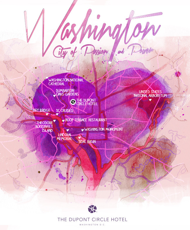 Map of Washington with romantic locations marked