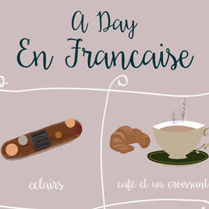 An illustration of French pastries and coffee
