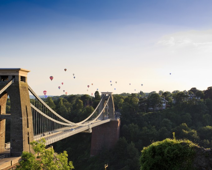 Hot Air Balloons flying over Clifton Suspension Bridge