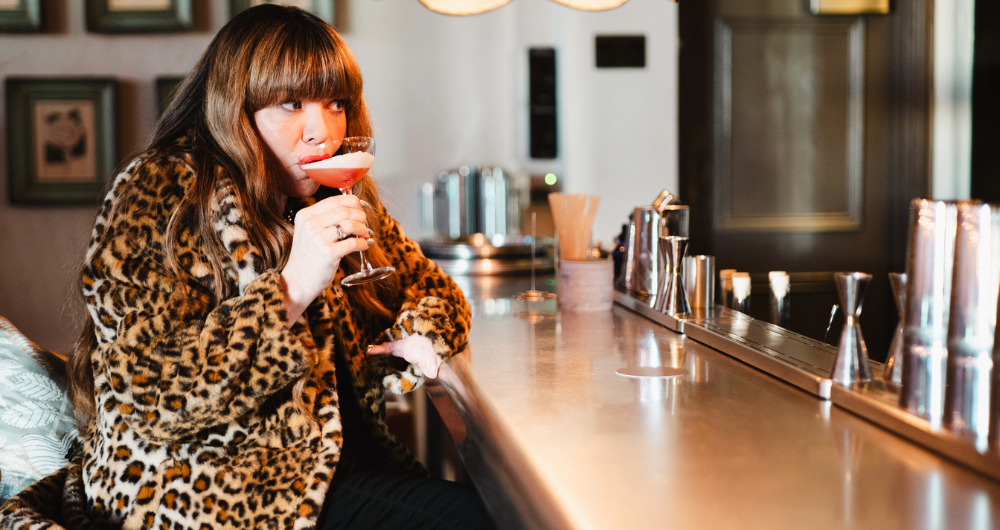 Briony May Williams enjoying a cocktail at the bar in The Bristol hotel.