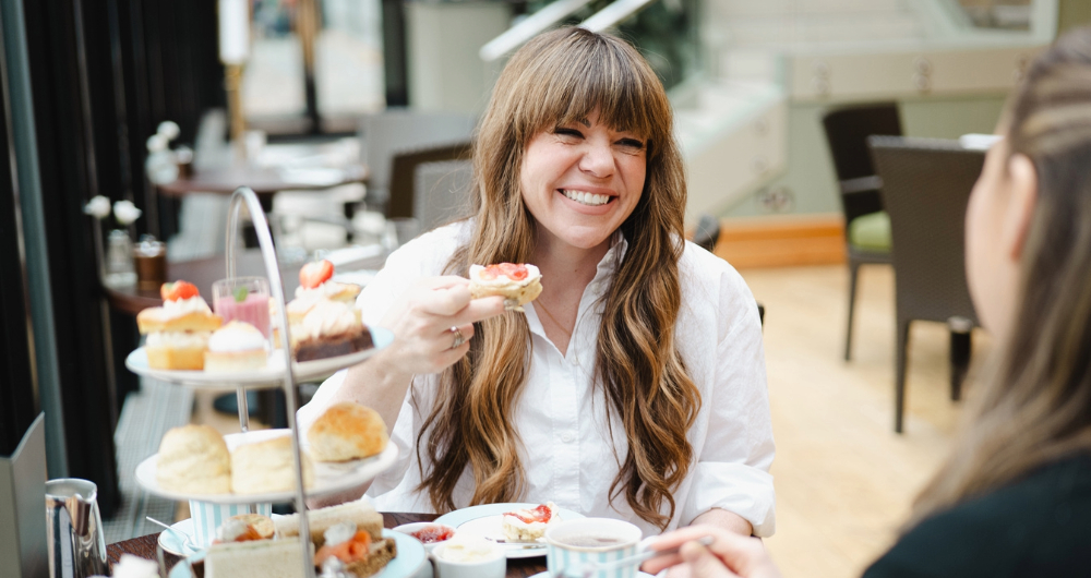 Briony May Williams enjoying afternoon tea at The Bristol hotel.