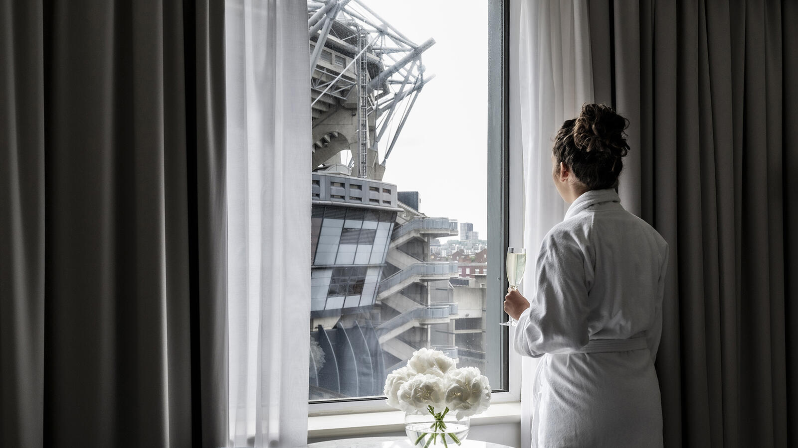 A guest admiring the view of Croke Park stadium