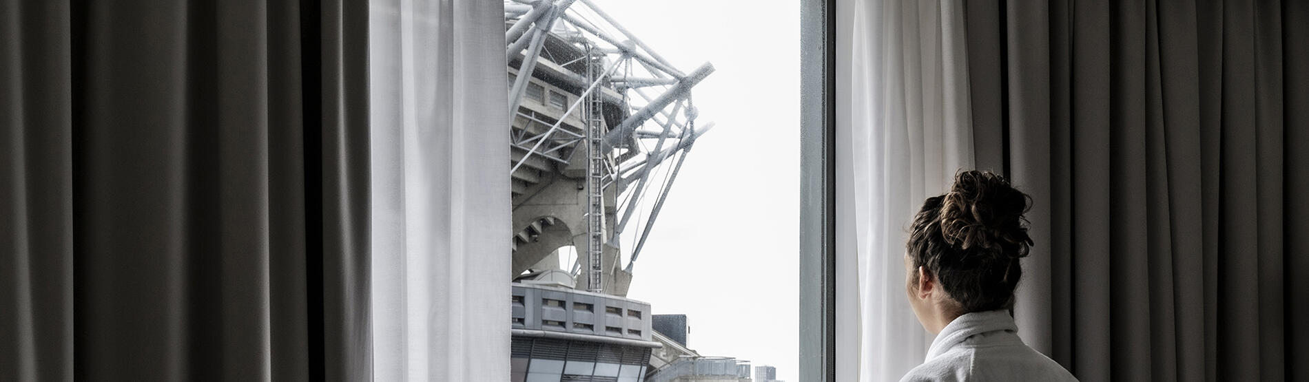 A guest admiring the view of Croke Park stadium