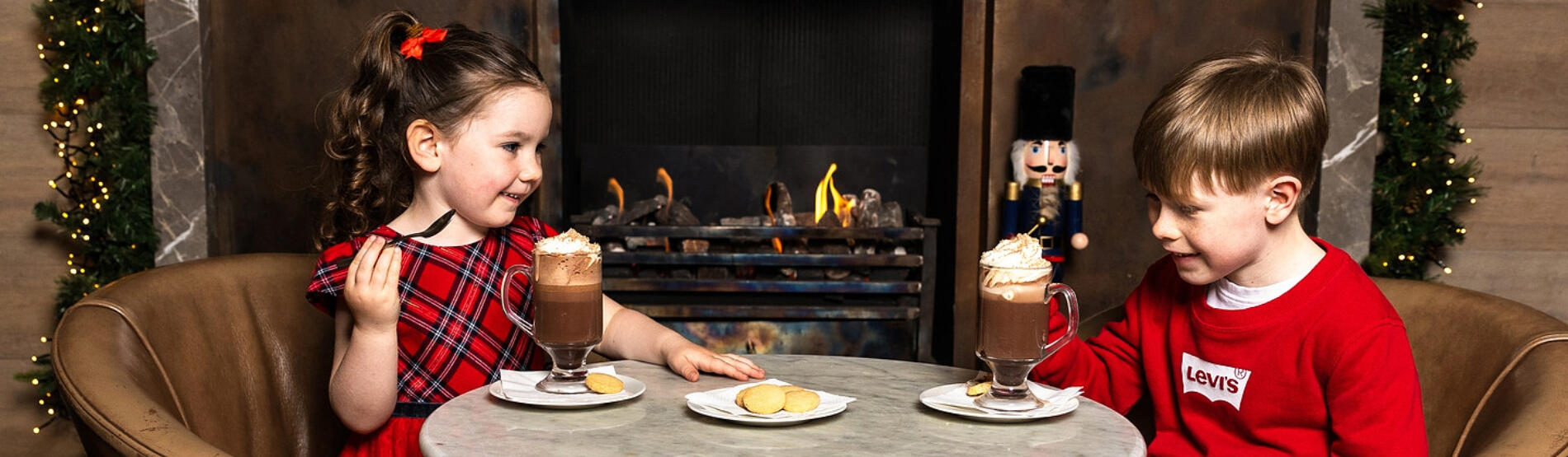 Young guests enjoying a festive hot chocolate at the Croke Park Hotel.