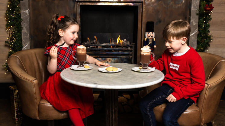 Young guests enjoying a festive hot chocolate at the Croke Park Hotel.