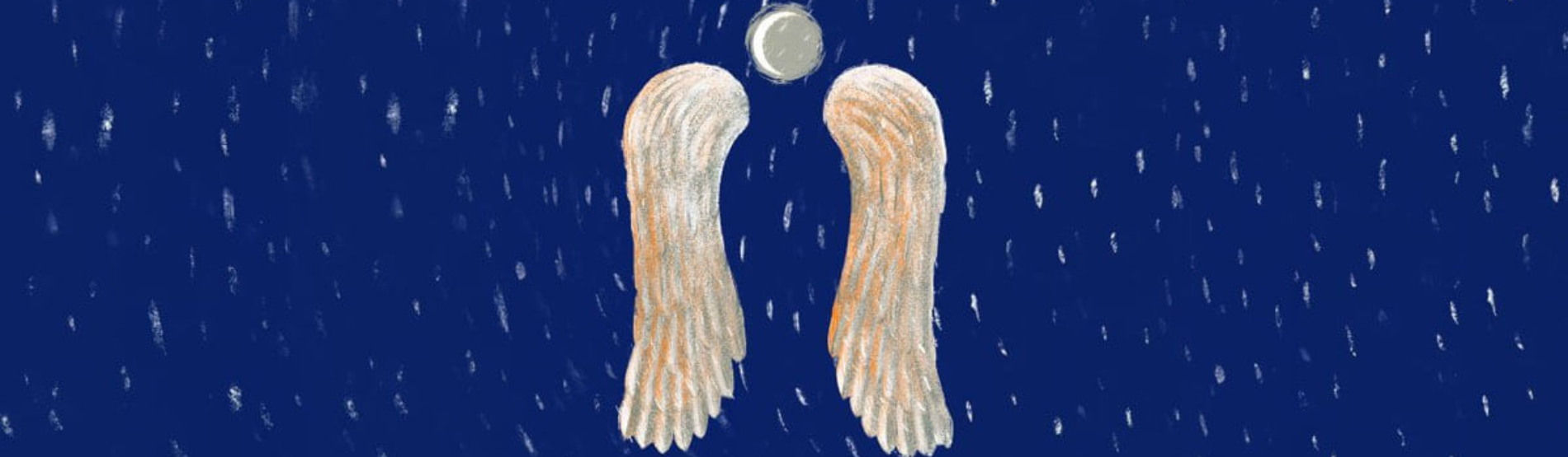 The image features wings against a blue background.