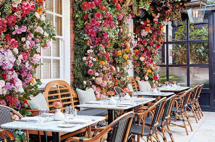 Dalloway Terrace decorated with colourful flowers