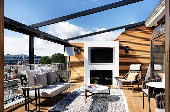 Outdoor suite terrace with blue sky