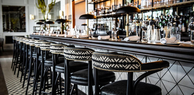 Bar in the River Club with Black and White bar stools