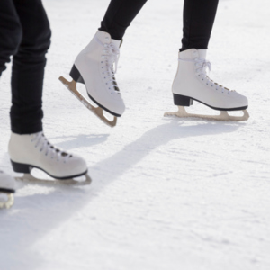Ice skates on an ice rink