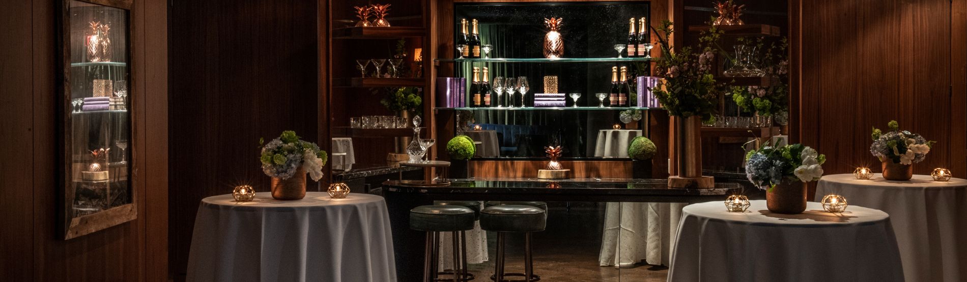 Weddings at The Dupont Circle Hotel featuring a Governors Cocktail reception with dimmed lighting and an elegant atmosphere
