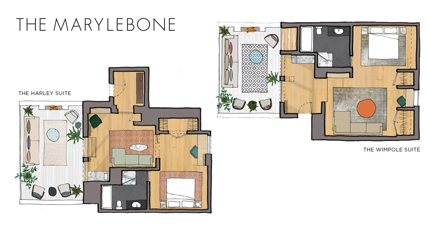 Floorplans of the Terrace Suites - The Harley/The Wimpole