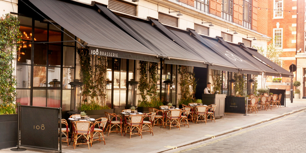 Exterior of the 108 Brasserie restaurant at the Marylebone hotel London