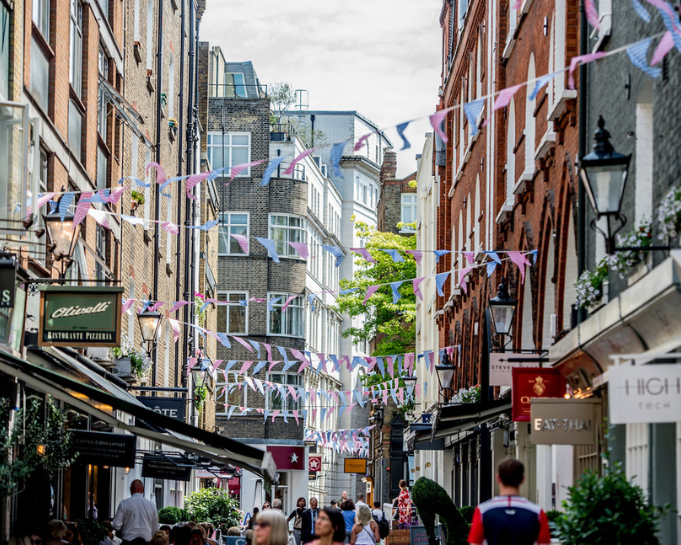 A lively summer festival with music, food, and drinks at the Marylebone Summer Festival.