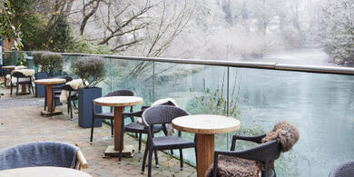 A tranquil winter scene of The River Club Terrace at The River Lee Hotel, overlooking the River Lee.
