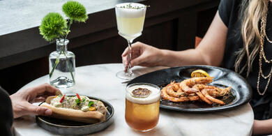 Two seafood dishes with cocktails at the River Lee Hotel Cork