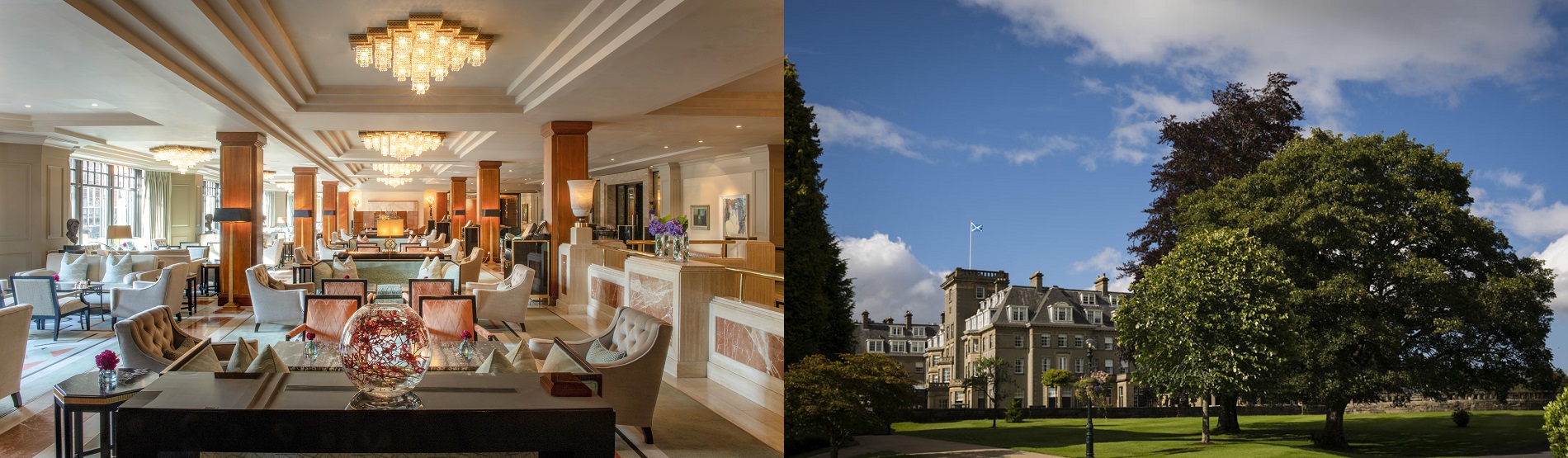 The Gallery at The Westbury in Dublin and outside of Gleneagles Hotel in Scotland