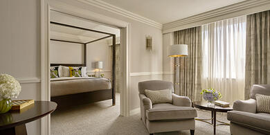 Luxurious suite at The Westbury hotel, featuring a four-poster bed 