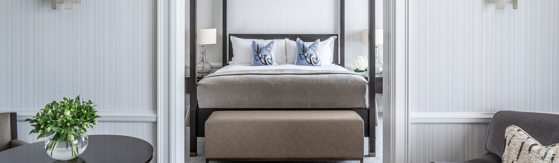 The Westbury Two-Bedroom Signature Suite: A stylish, interconnecting luxury signature suite designed with a four poster bed ideal for family stays or group travel in Dublin.