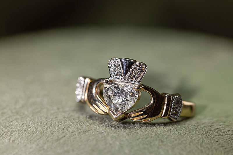 A luxury jewelry display featuring a diamond-encrusted crown by Dublin jeweler shop Jacobson Diamonds.