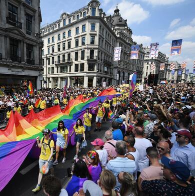colourful London Pride parade