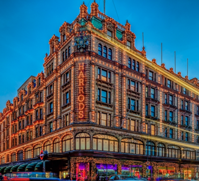 the outside of Harrods department store